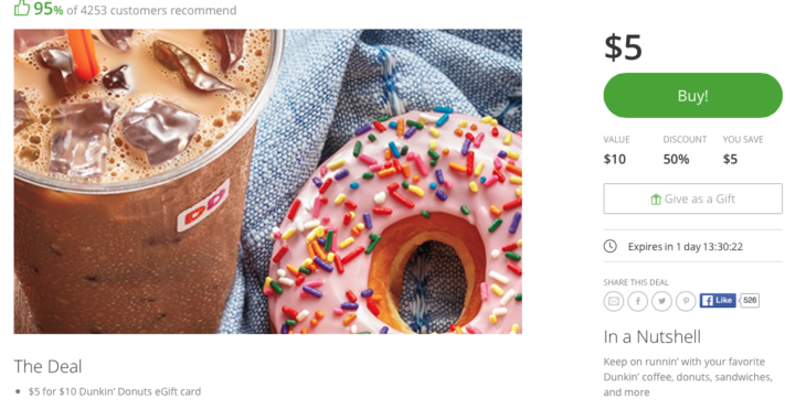 Groupon 50% Off Dunkin' Donuts eGiftCard (Targeted)