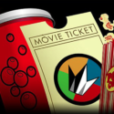 a movie ticket and a can