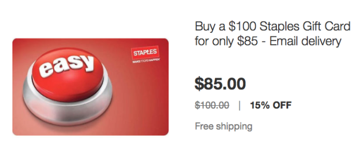 Staples Gift Cards 15% Off!