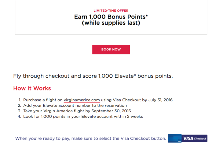 1,000 Elevate Bonus Points With Visa Checkout