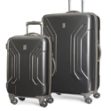 a pair of luggage on wheels