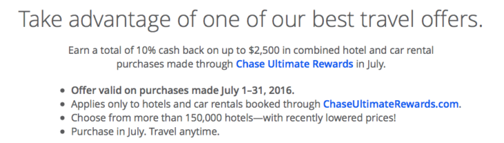 10% Cash Back On Travel With Chase!