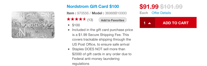 Staples Hot Deals On Gift Cards