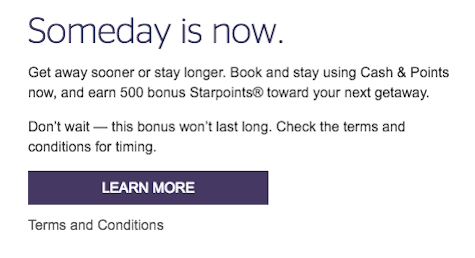 Starwood 500 Bonus When Book Cash & Points