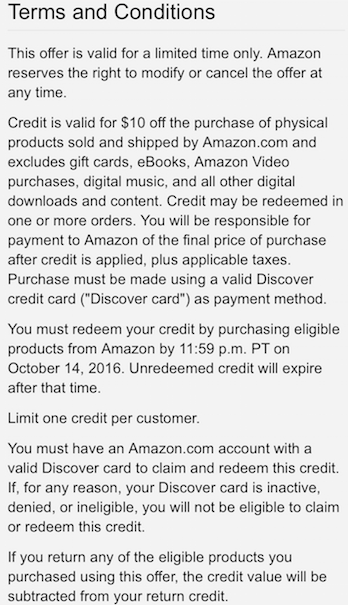 Amazon Free $10 With Discover Card