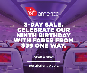 Virgin America 3 Day Sale Fares From $39!
