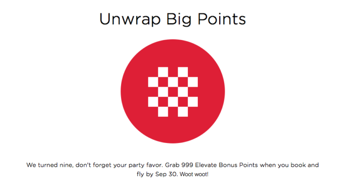 999 Elevate Bonus Points Fly By Sep 30th