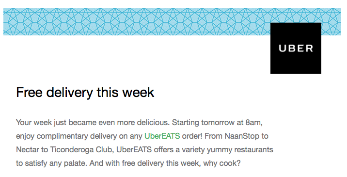 UberEATS Free Delivery All Week For VIPs