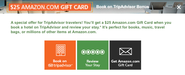 $25 Amazon Gift Card With $200 TripAdvisor Hotel Booking