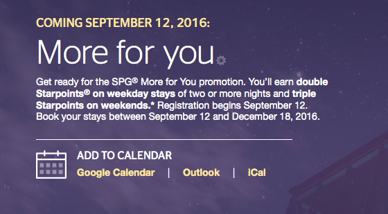 Register For SPG New Promotion 2x and 3x Starpoints