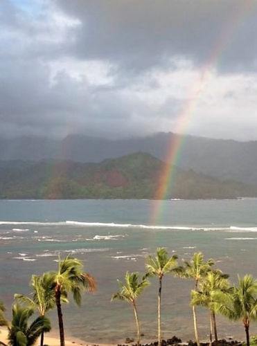 a rainbow over a body of water