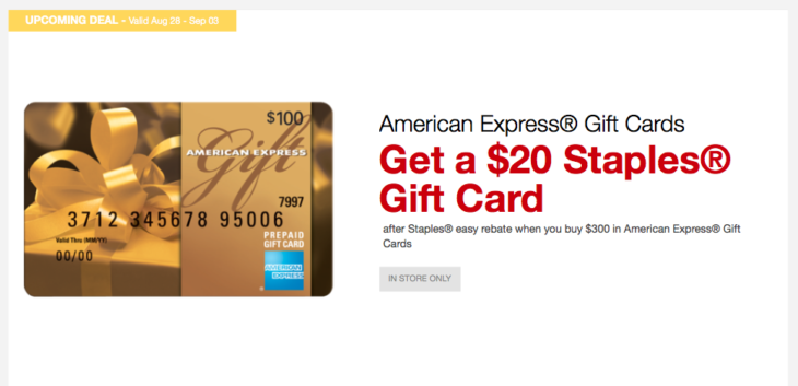 Staples Free $20 With $300 Amex Gift Card After Rebate