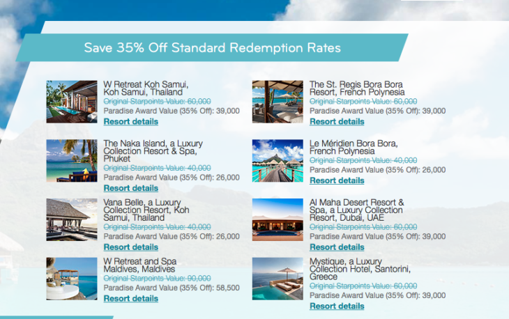35% Off Select Starwood Award Redemption Promo