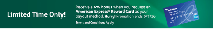 TopCashBack 6% Bonus With Amex Gift Card Payout