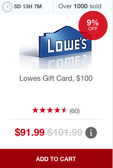 Staples Discounted Lowe's Gift Cards