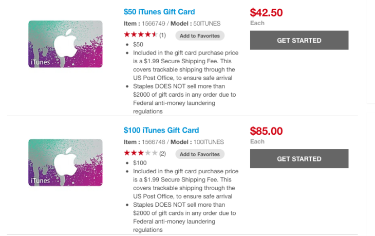 Staples 15% Off iTunes Gift Cards