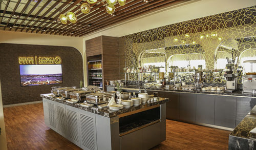 a buffet line in a restaurant