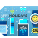 a blue and white gift card with a blue and white background