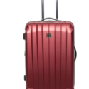 a red suitcase with wheels