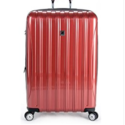 a red suitcase with wheels