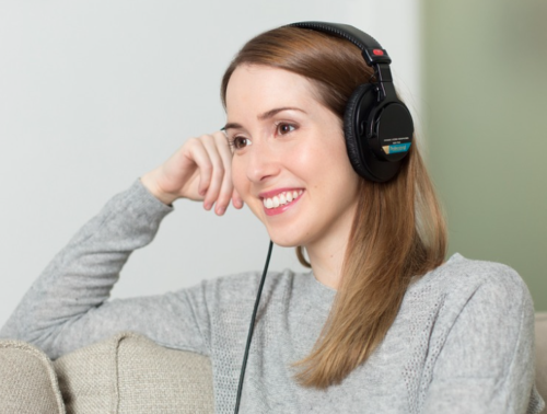 a woman wearing headphones