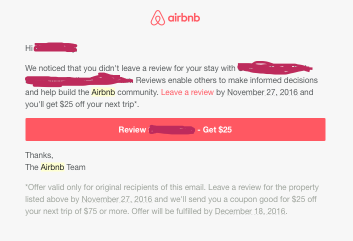 AirBnb One Reason Not To Review Stays