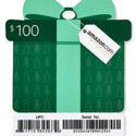 a green gift card with a tag and a green bow