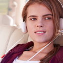 a woman wearing headphones