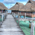 a dock leading to a hut