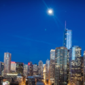 a city skyline at night