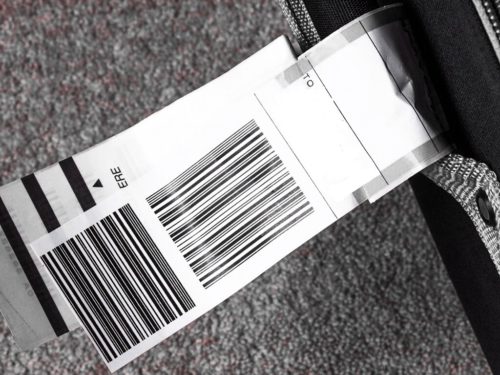 a barcode on a piece of luggage