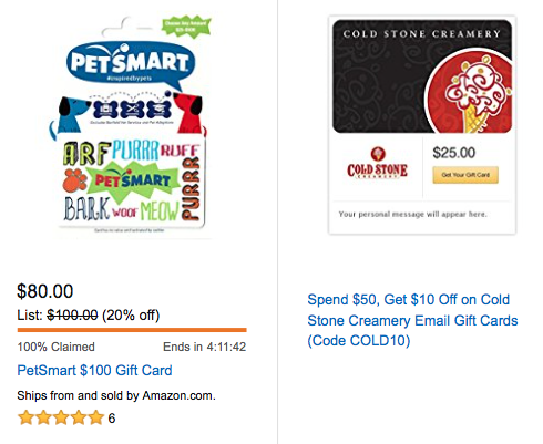 Amazon Discounted Gift Cards 20% Off