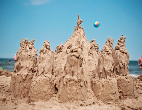 a group of sand castles