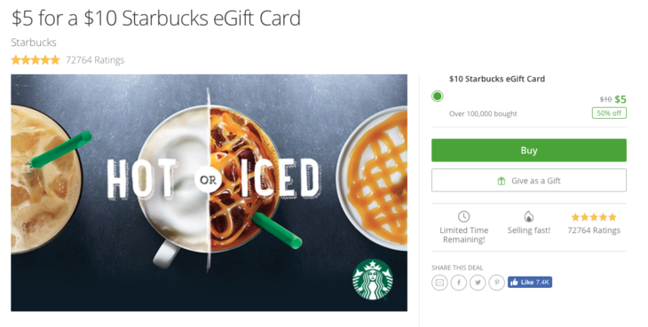 Sweet Deal 50% Off Starbucks Gift Card (targeted)