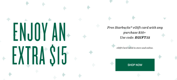 Hot Deal Starbucks Extra $15 WYB $50 eGift Card