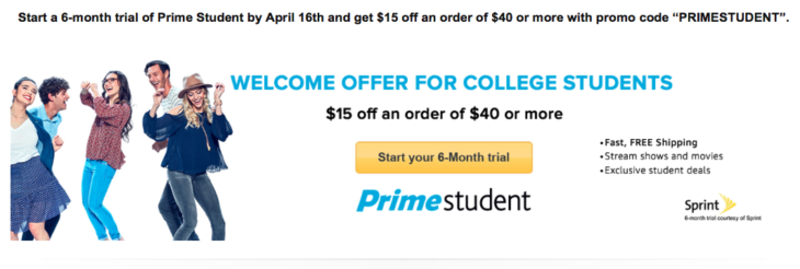 Amazon $15 Off $40 With Prime Student Trial