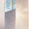 a tall building with a triangular pattern