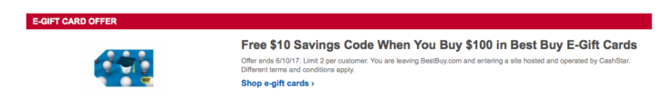 Best Buy Free $10 When Buy $100 Gift Cards