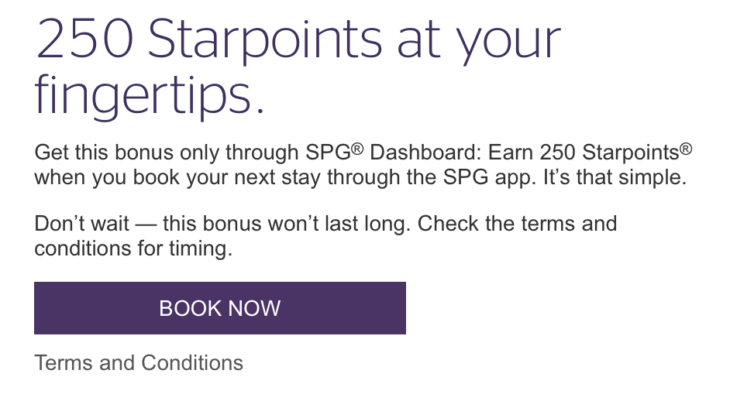 Earn 250 Bonus Starpoints With New Booking (Targeted)