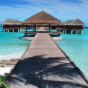 a dock leading to a beach