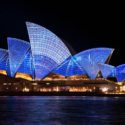 Sydney Opera House with blue lights