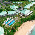 aerial view of a resort with a swimming pool