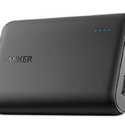 a black power bank with blue lights