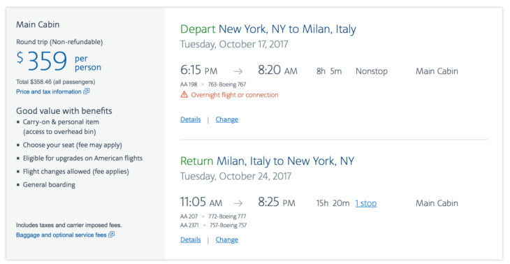 a screenshot of a flight schedule