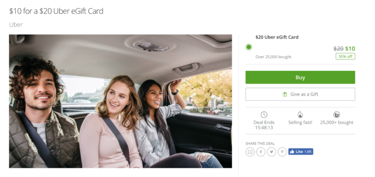 Uber Save 50% eGift Card (targeted)