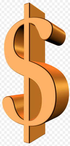 a gold dollar sign with a transparent background