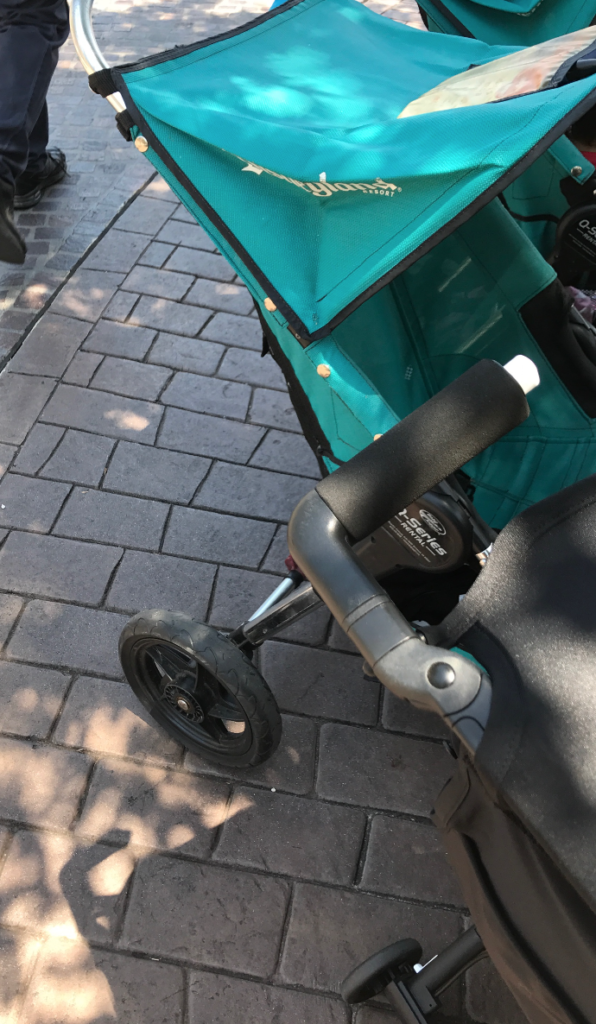 a close up of a stroller