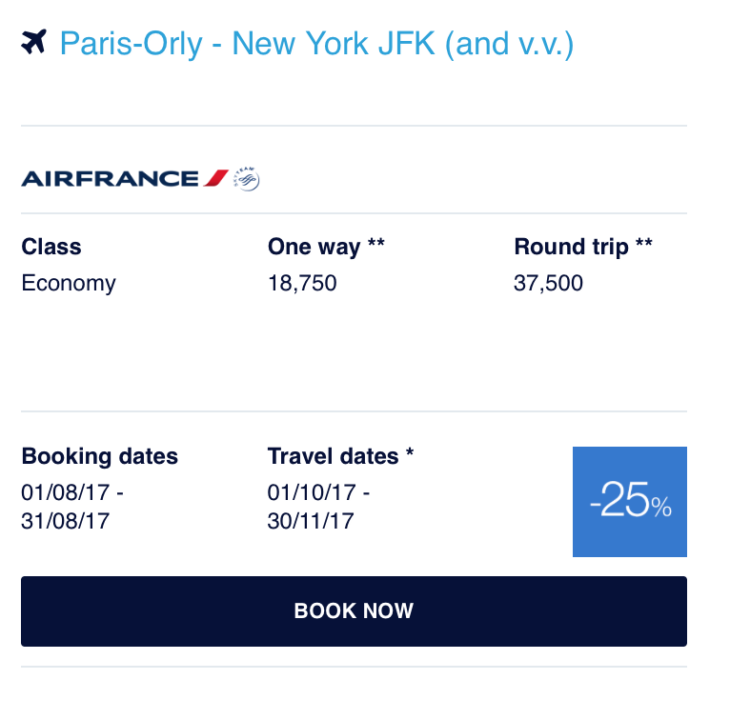 25% Off Paris From New York With Flying Blue Promo Awards