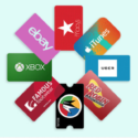 a group of different colored gift cards