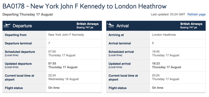 a screenshot of a flight schedule